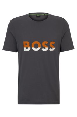 Hugo Boss Cotton-jersey T-shirt With Color-blocked Logo Print In Dark Grey