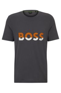 Cotton-jersey T-shirt with color-blocked logo print, Dark Grey