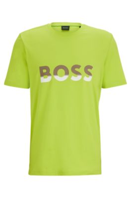 BOSS Cotton jersey T shirt with color blocked logo print