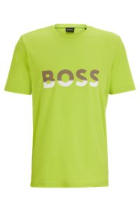 Cotton-jersey T-shirt with color-blocked logo print, Green