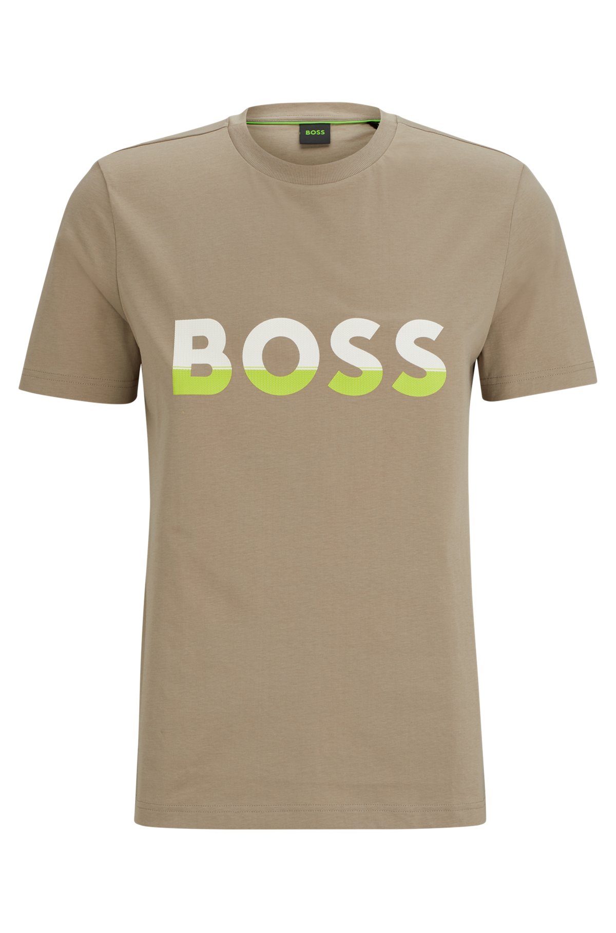 Cotton-jersey T-shirt with color-blocked logo print, Light Green