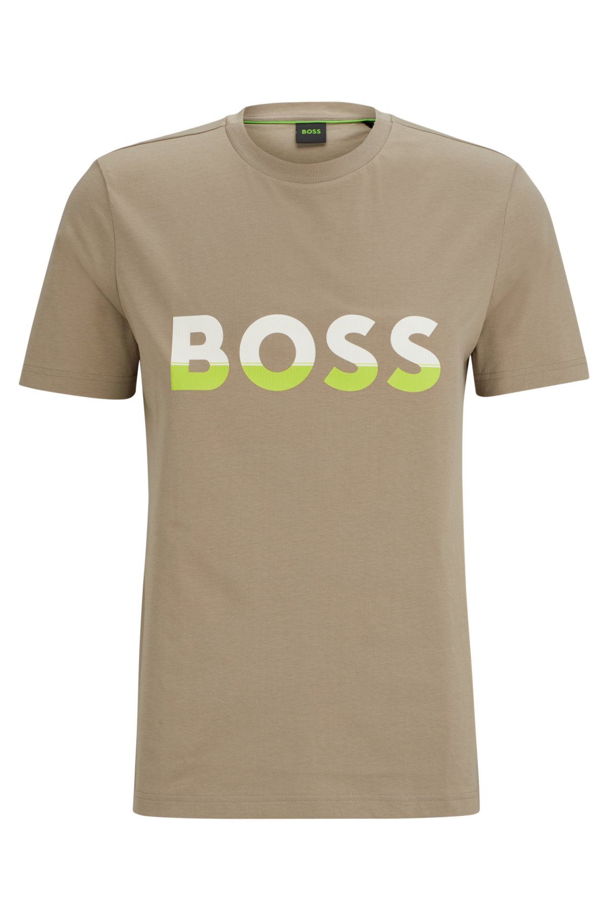 BOSS - Cotton-jersey T-shirt with color-blocked logo print