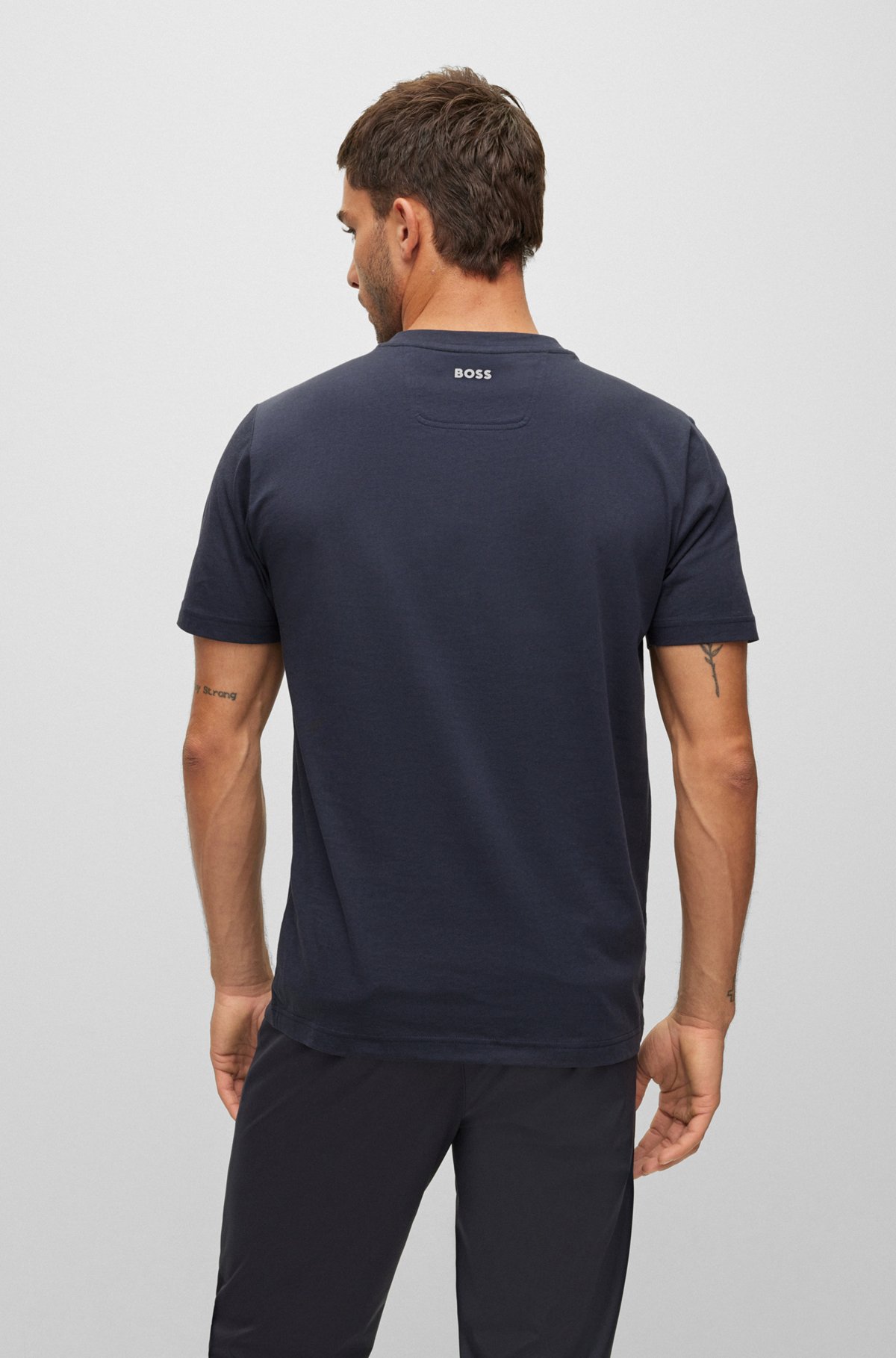 Cotton-jersey T-shirt with color-blocked logo print, Dark Blue