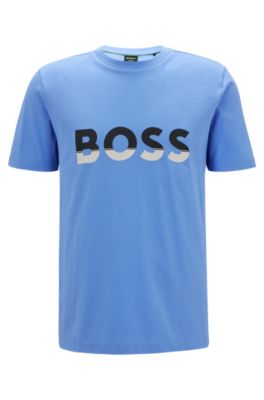 BOSS - Cotton-jersey T-shirt with color-blocked logo print