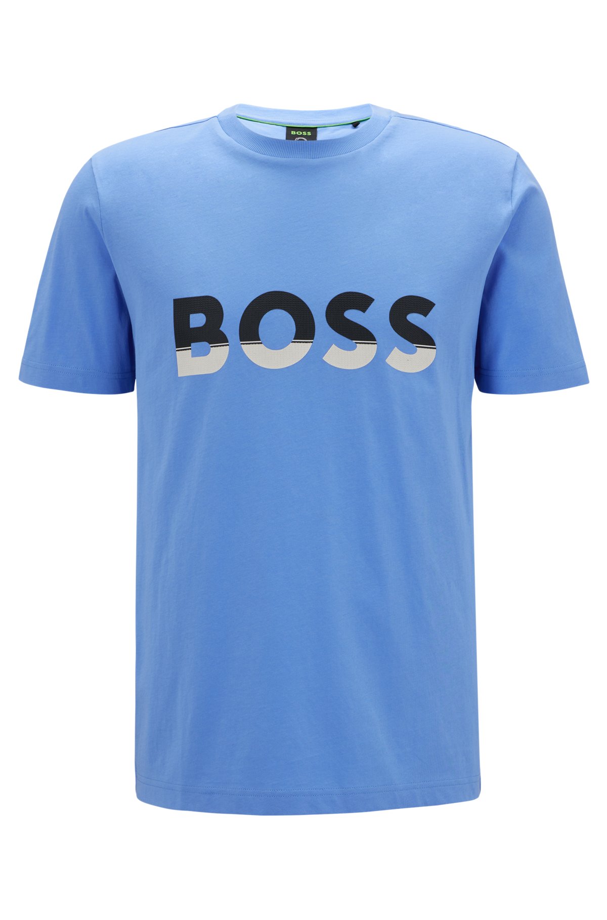 Cotton-jersey T-shirt with color-blocked logo print, Blue