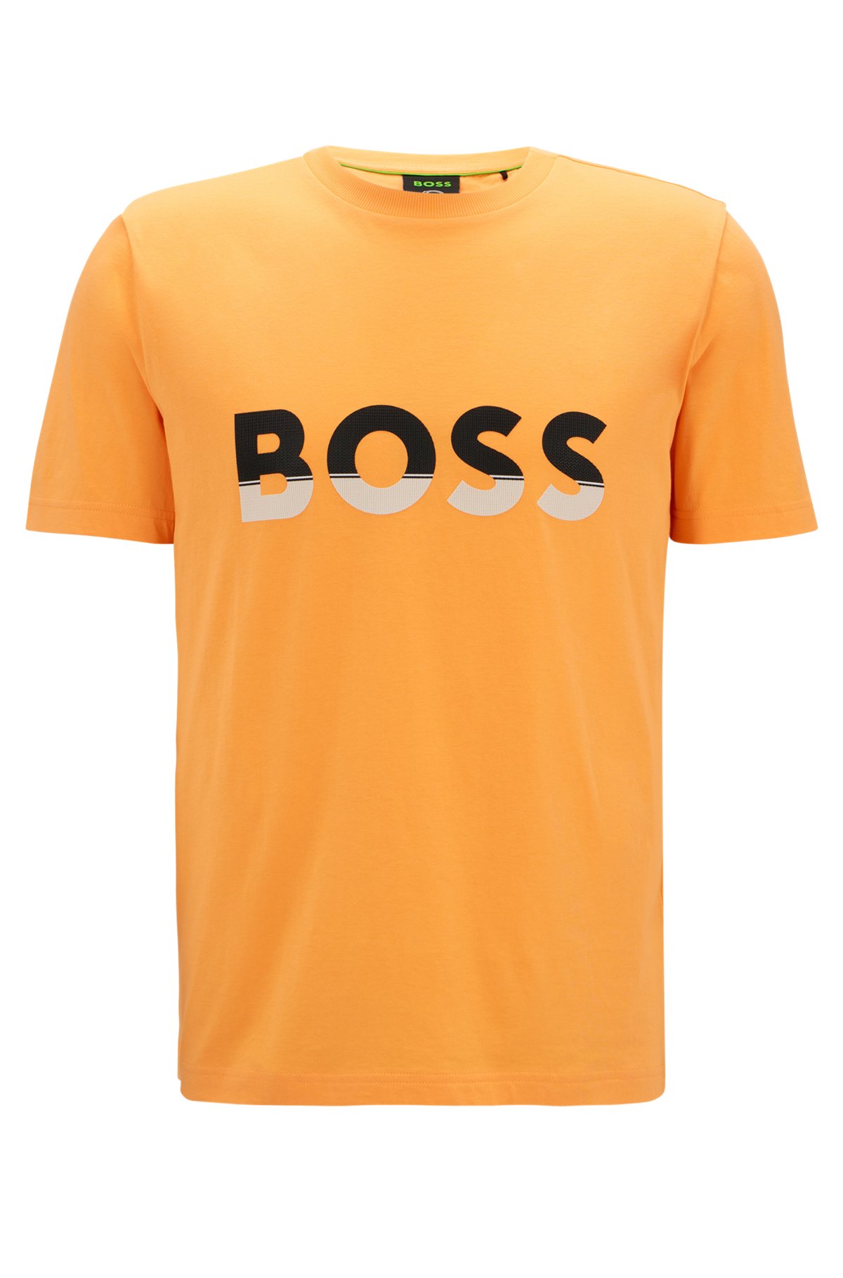 Cotton-jersey T-shirt with color-blocked logo print, Light Orange