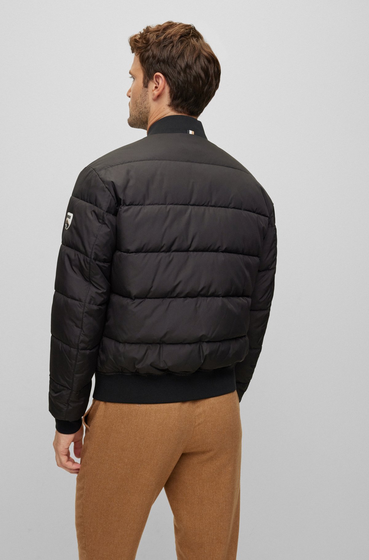 BOSS - Water-repellent down jacket with monogram badge and lining