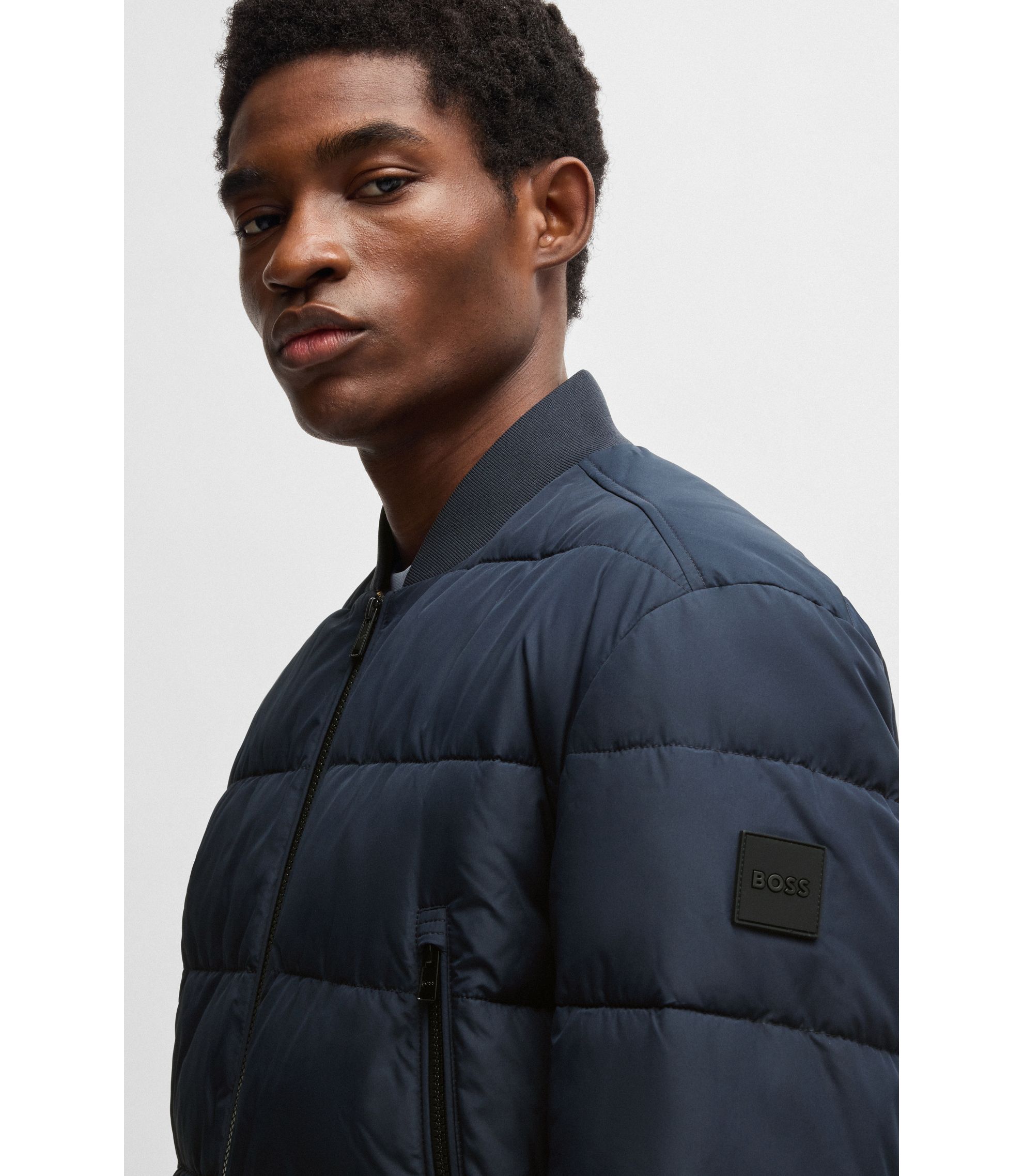 HUGO BOSS ジャケット BOSS - Slim-fit blazer in micro-patterned cotton - Dark Blue