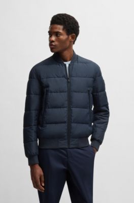 BOSS - Water-repellent padded jacket with logo badge - Dark Blue