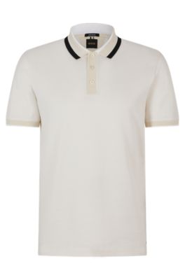 BOSS - Mercerised-cotton polo shirt with striped collar