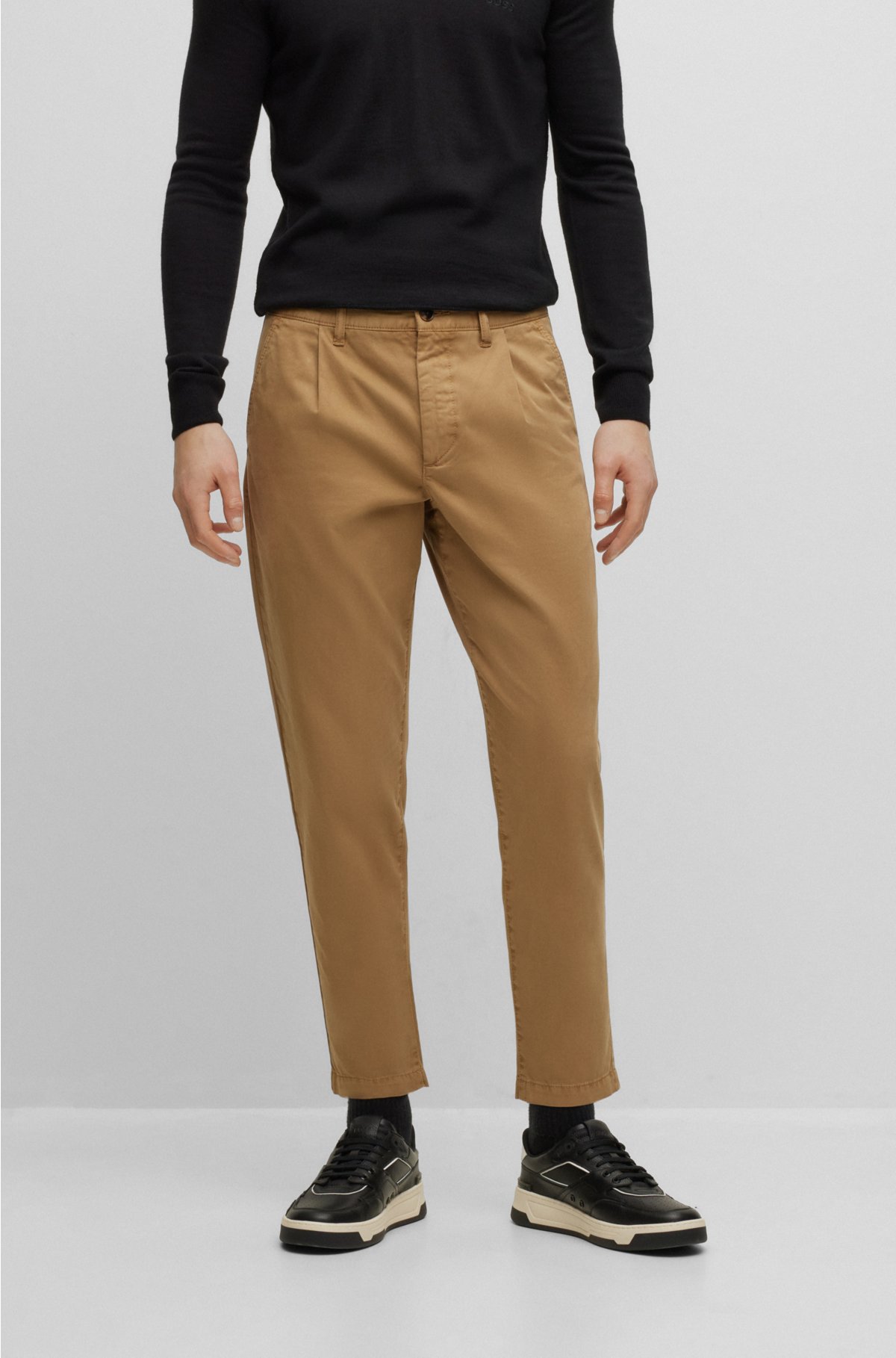 BOSS - Tapered-fit trousers in stretch-cotton satin