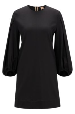 BOSS - Relaxed-fit dress in crinkle crepe with voluminous sleeves