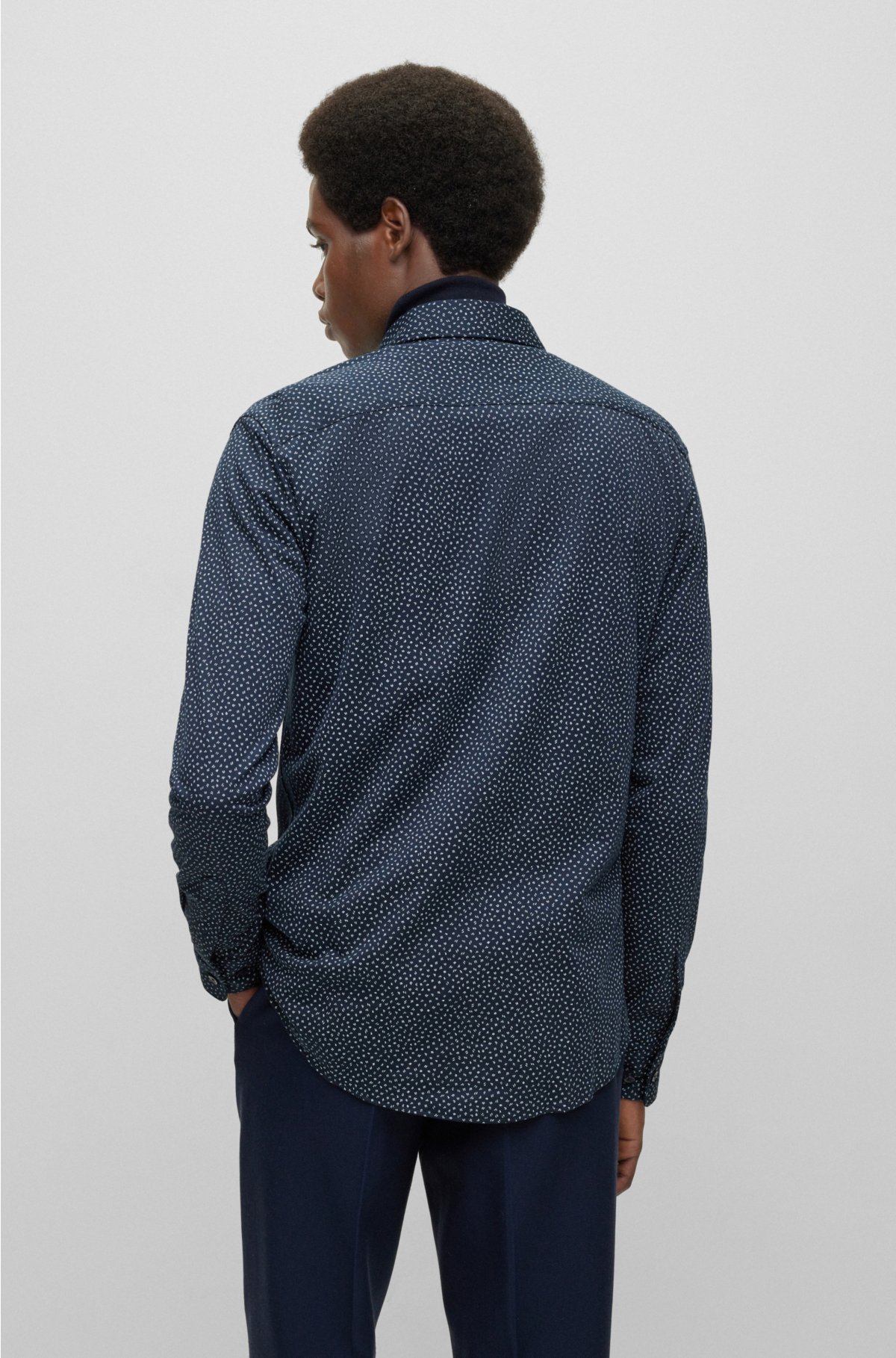 BOSS - Slim-fit shirt in printed flex-weave fabric