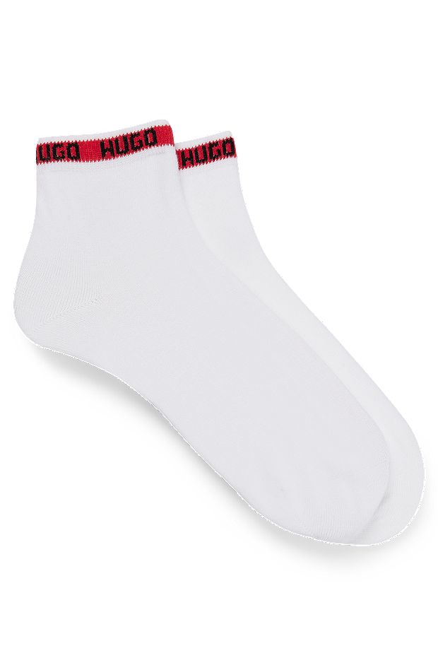 Two-pack of short-length socks with logo tape, White
