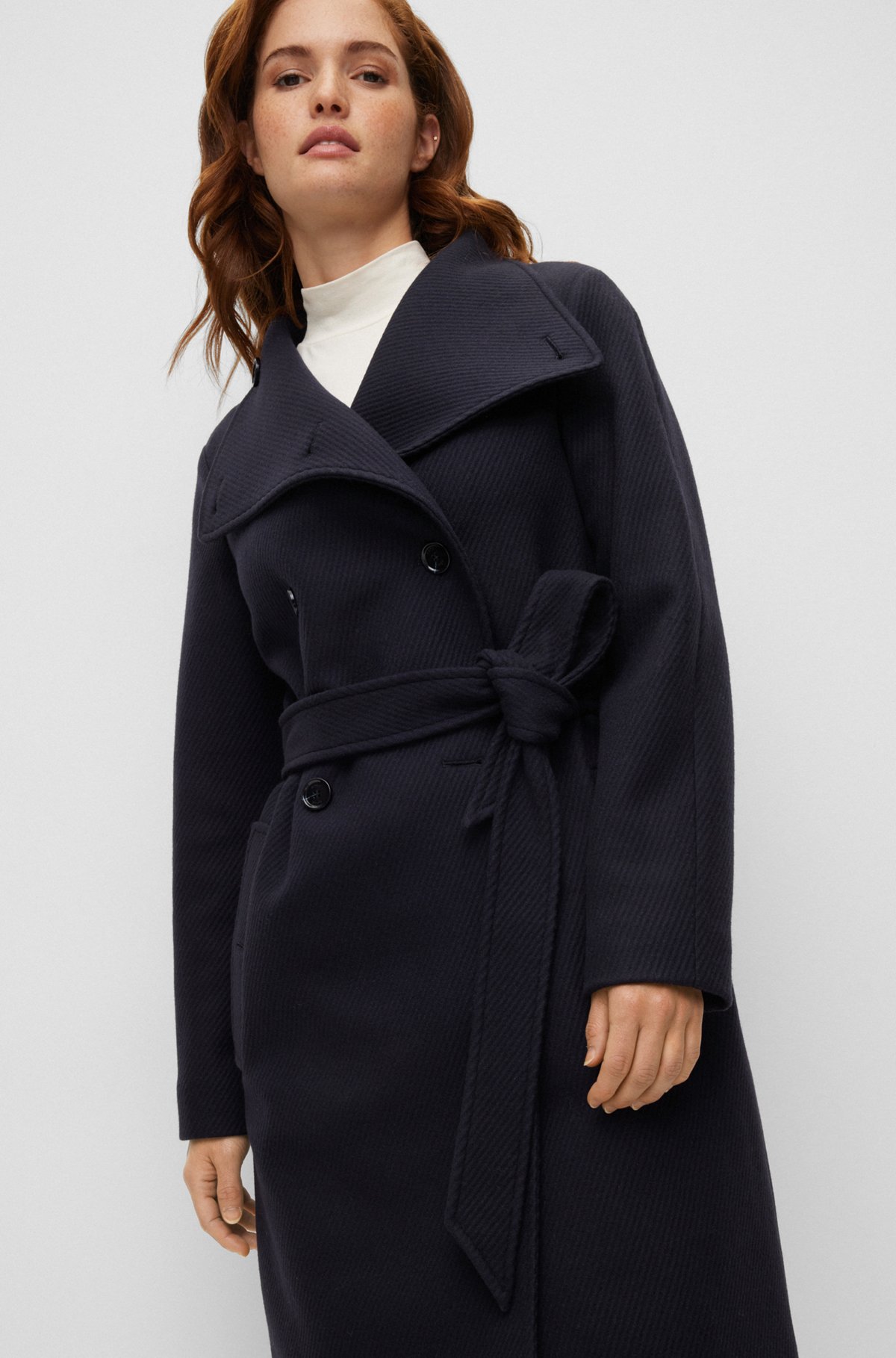 BOSS - Wool-blend formal coat with double-breasted closure