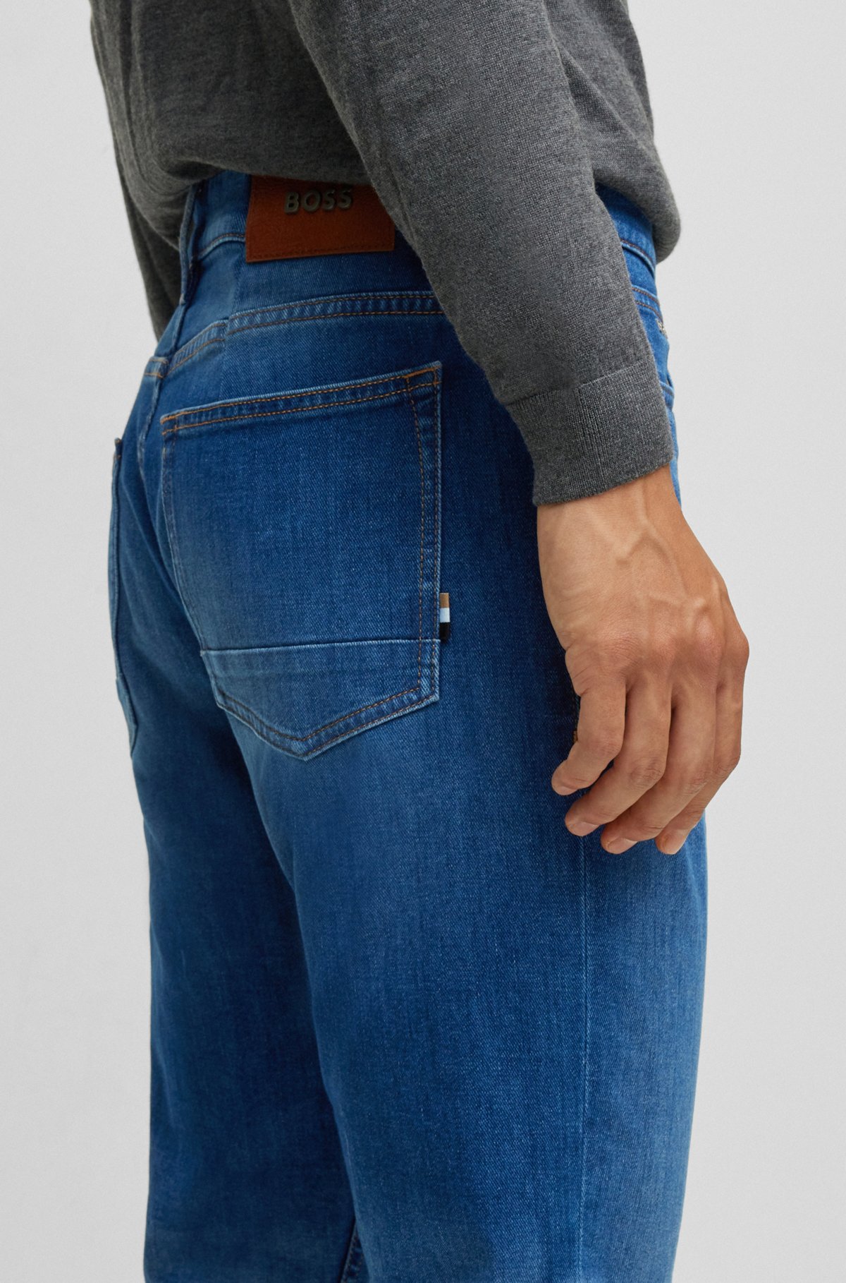 BOSS - Slim-fit jeans in blue Italian stretch-cotton denim