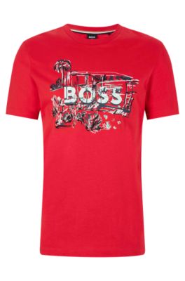 BOSS - Cotton-jersey T-shirt with hand-drawn artwork