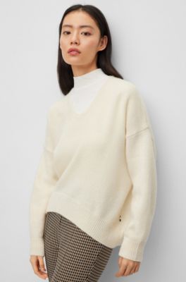 BOSS - Relaxed-fit V-neck sweater with alpaca and wool
