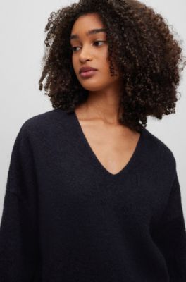 BOSS - Relaxed-fit V-neck sweater with alpaca and wool