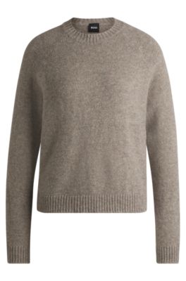 Hugo Boss Crew-neck Sweater In Stretch Fabric In Light Grey
