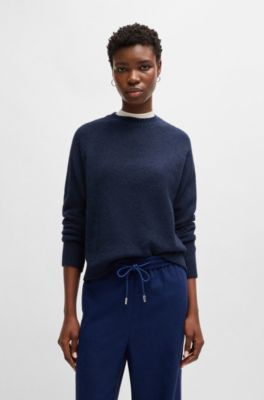 Pull &agrave; col rond en maille stretch, bleu clair