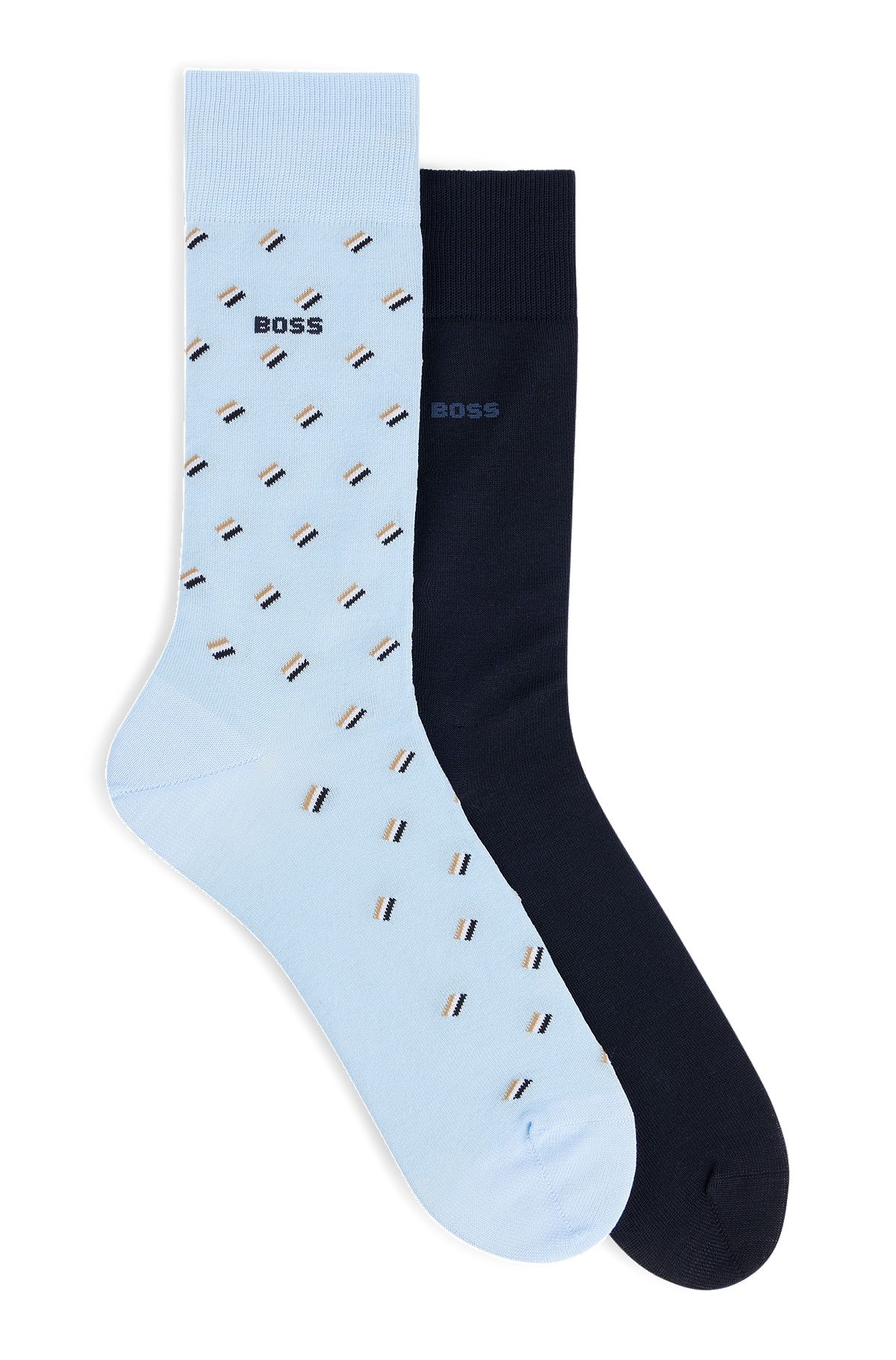 Deux paires de chaussettes mi-mollet en coton mélangé mercerisé, bleu clair
