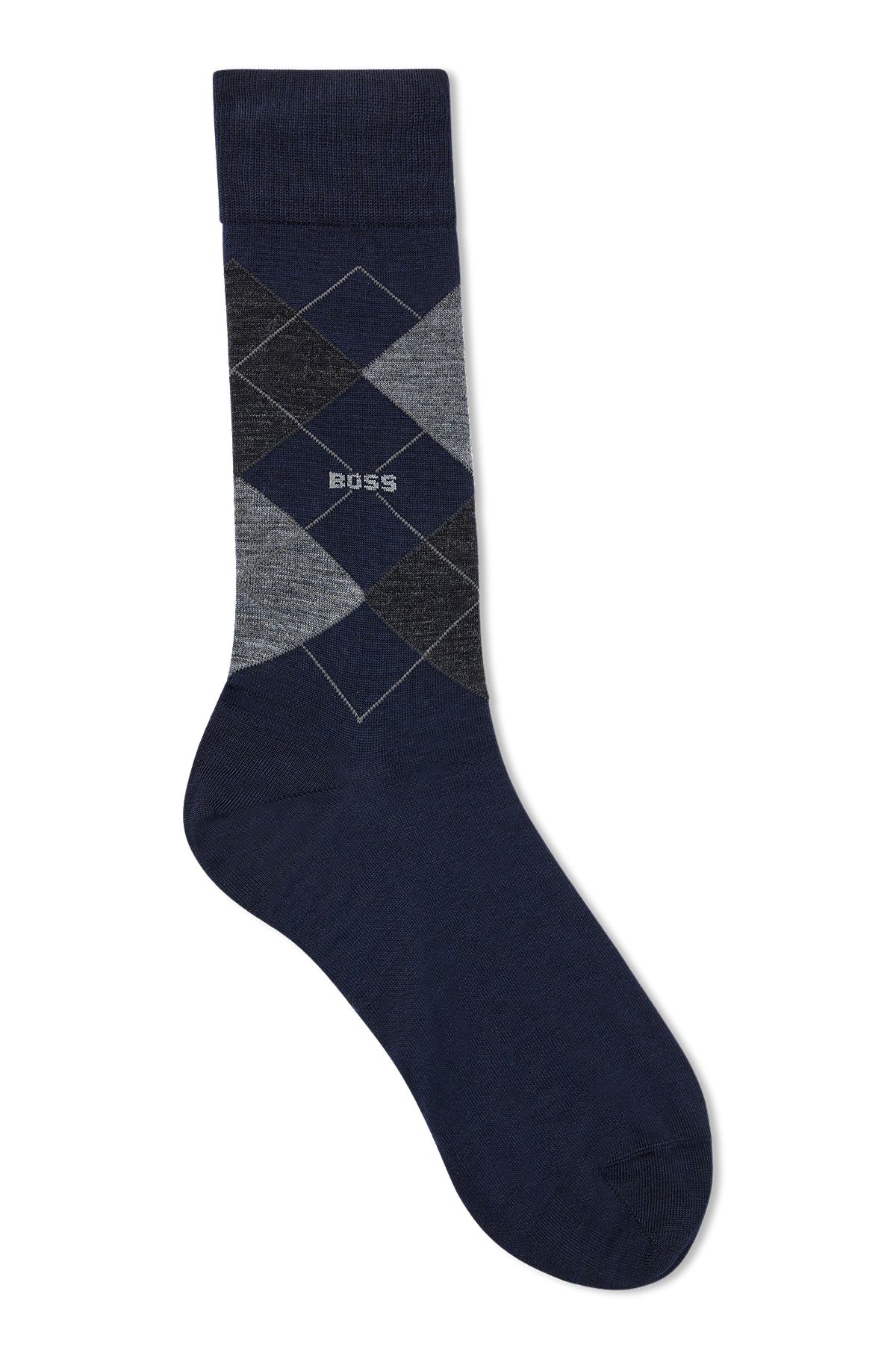 Regular-length wool-blend sock with Argyle pattern, Dark Blue