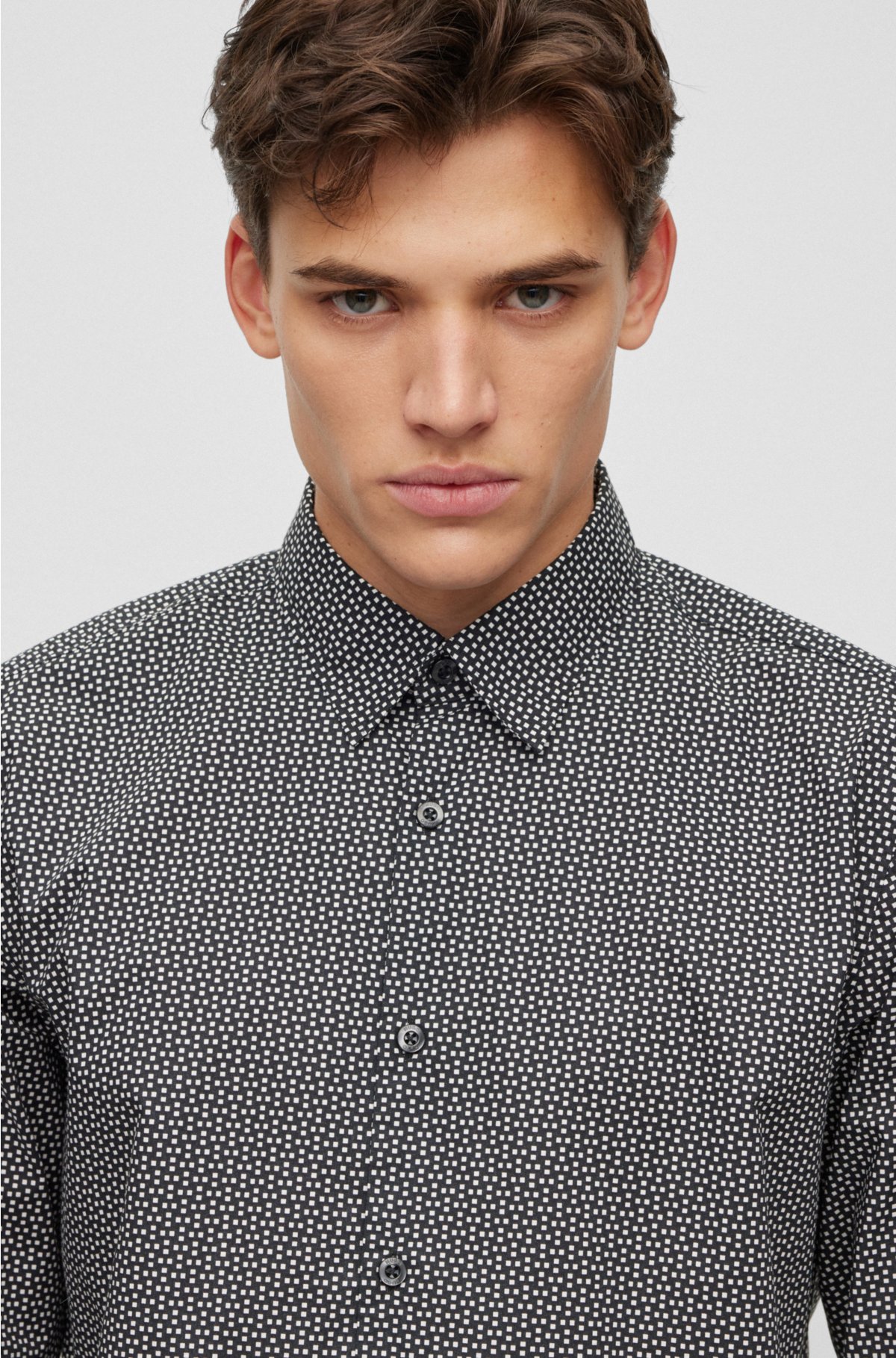 HUGO - Slim-fit shirt in printed stretch-cotton canvas
