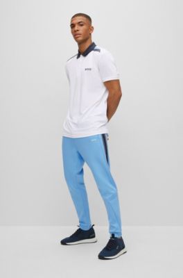 polo shirt and sweatpants