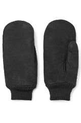 Nubuck-leather mittens with logo lettering, Black