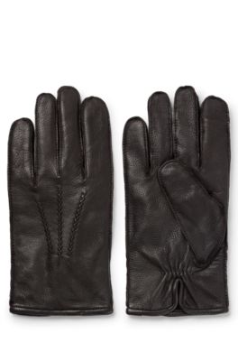 Hugo boss black leather gloves sale