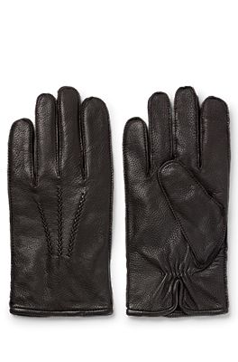 BOSS Leather gloves with stitching and logo lettering