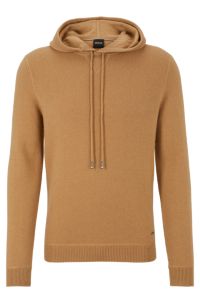 Regular-fit hoodie in cashmere with logo badge, Beige