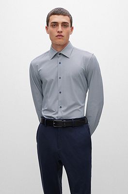 Men's Geometric Print Slim Fit Shirt L / Black