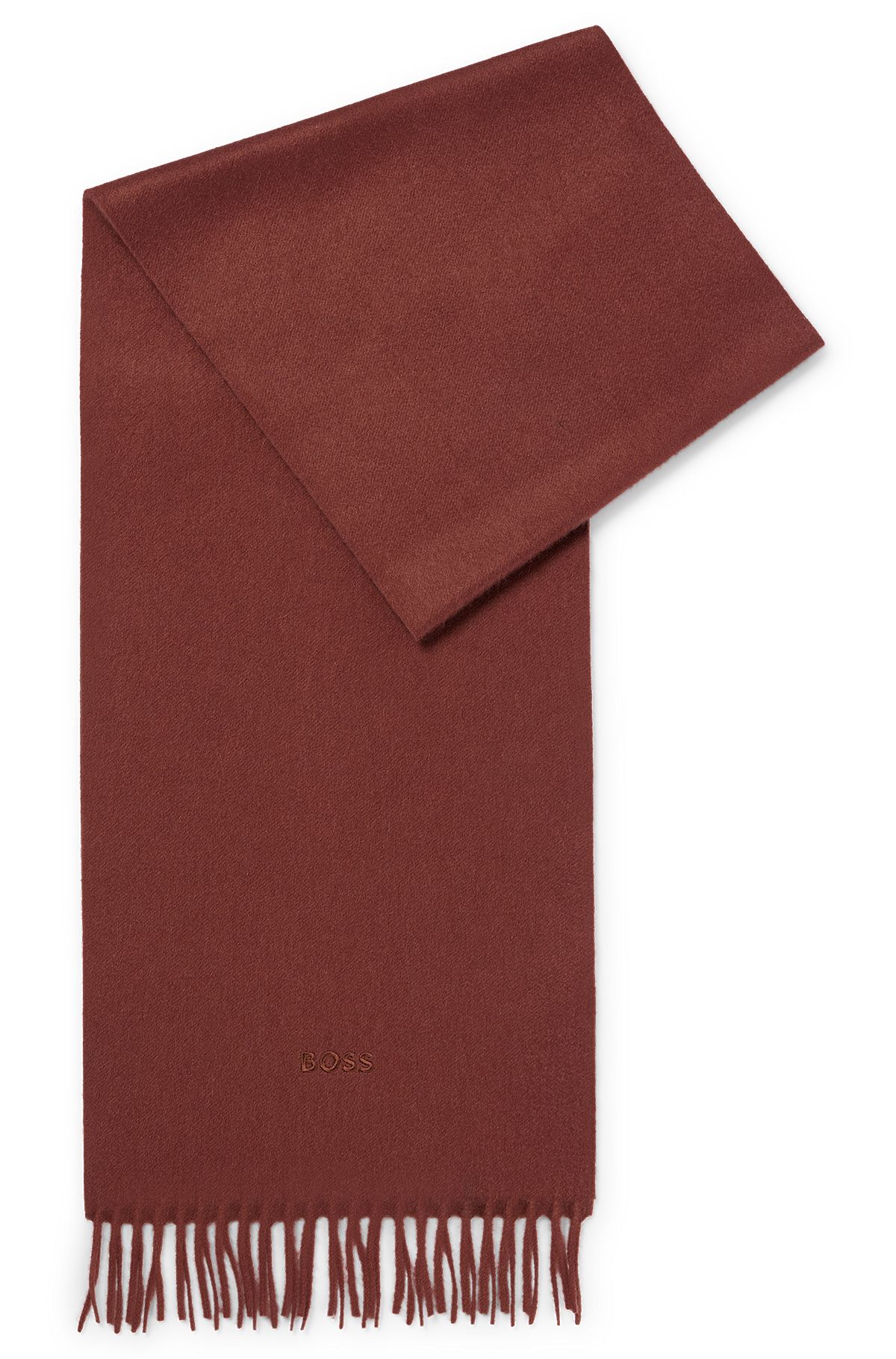 Italian-cashmere scarf with embroidered logo, Brown