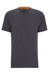 Cotton-jersey regular-fit T-shirt with logo patch, Dark Grey