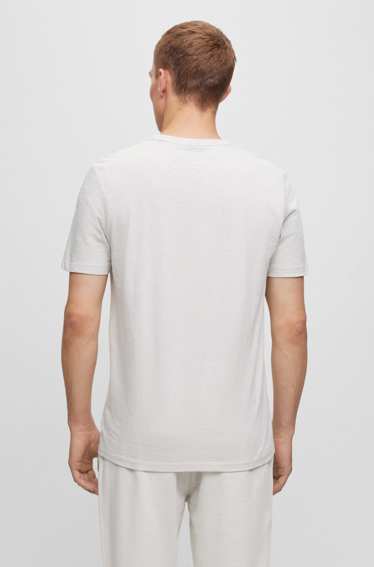 Cotton-jersey regular-fit T-shirt with logo patch, Light Grey