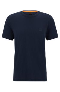 Cotton-jersey regular-fit T-shirt with logo patch, Dark Blue