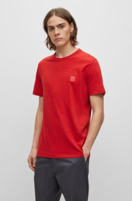 Shop Hugo Boss Cotton-jersey Regular-fit T-shirt With Logo Patch In Red