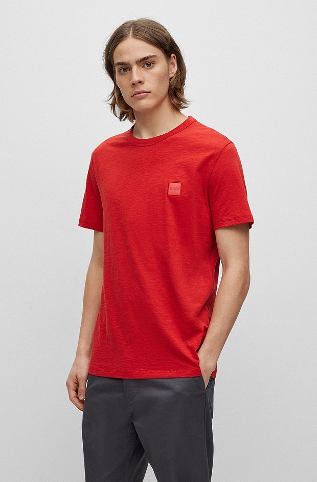 Cotton-jersey regular-fit T-shirt with logo patch, Red