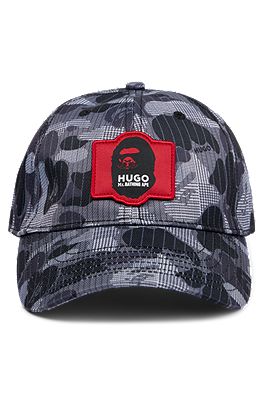 HUGO Cotton poplin cap with camouflage pattern and collaborative