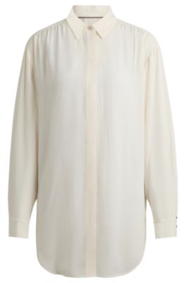 Shop Hugo Boss Long-length Relaxed-fit Blouse With Concealed Closure In White