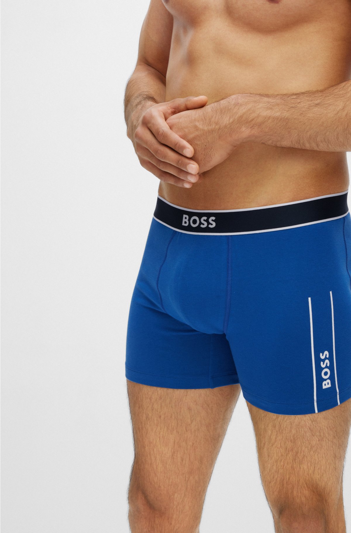 BOSS - Stretch-cotton boxer briefs with stripes and logos