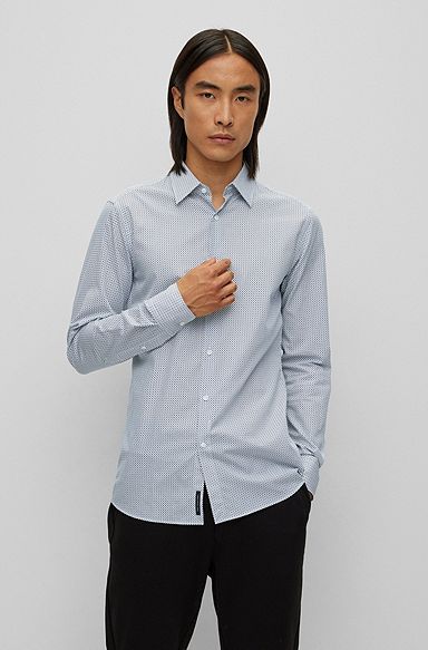 Slim-fit shirt in printed Italian cotton poplin, White