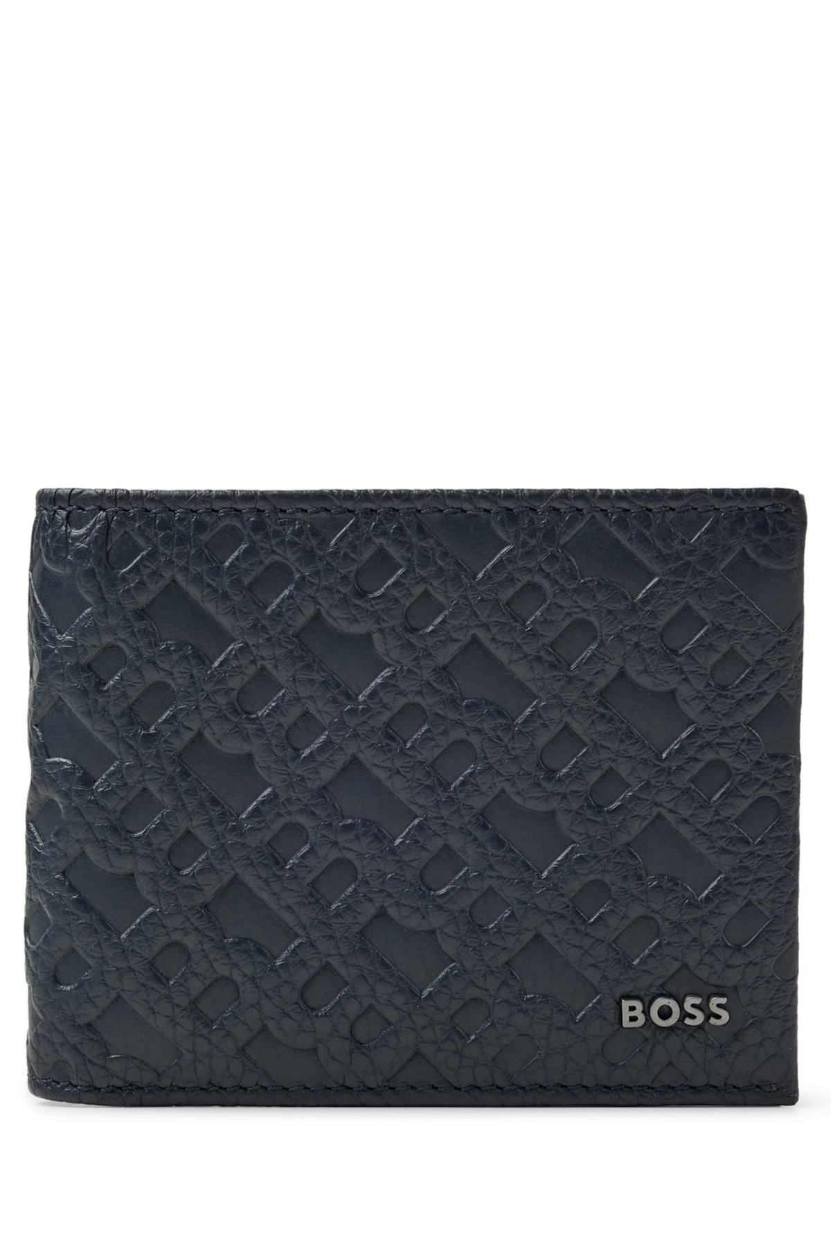 Monogram-embossed billfold wallet in grained leather