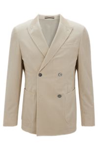 Double-breasted slim-fit jacket in cotton-cashmere corduroy, White