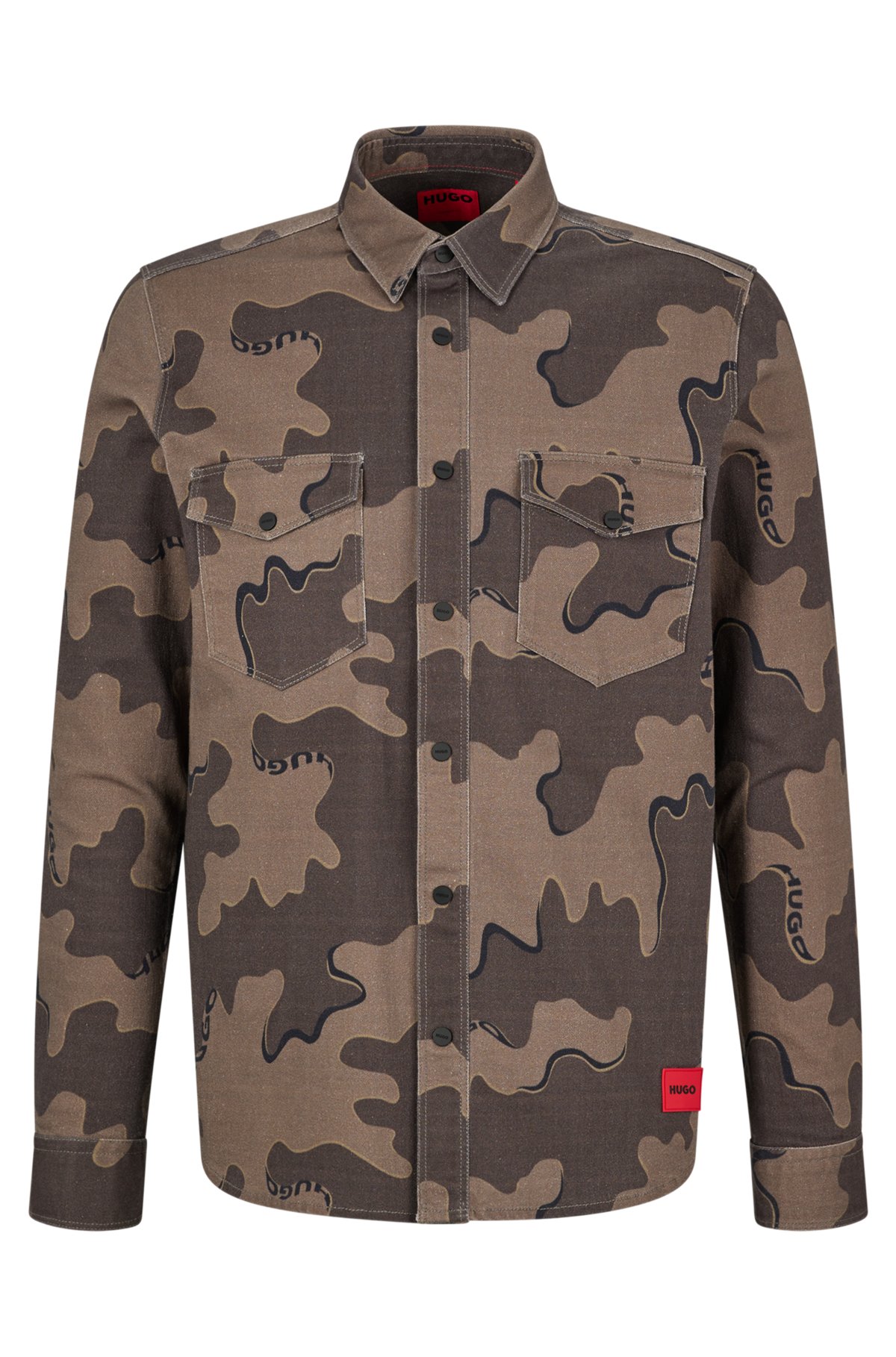 Hugo Men's Relaxed-Fit Overshirt in camouflage-print Stretch-cotton Twill - Patterned Green - Size Medium