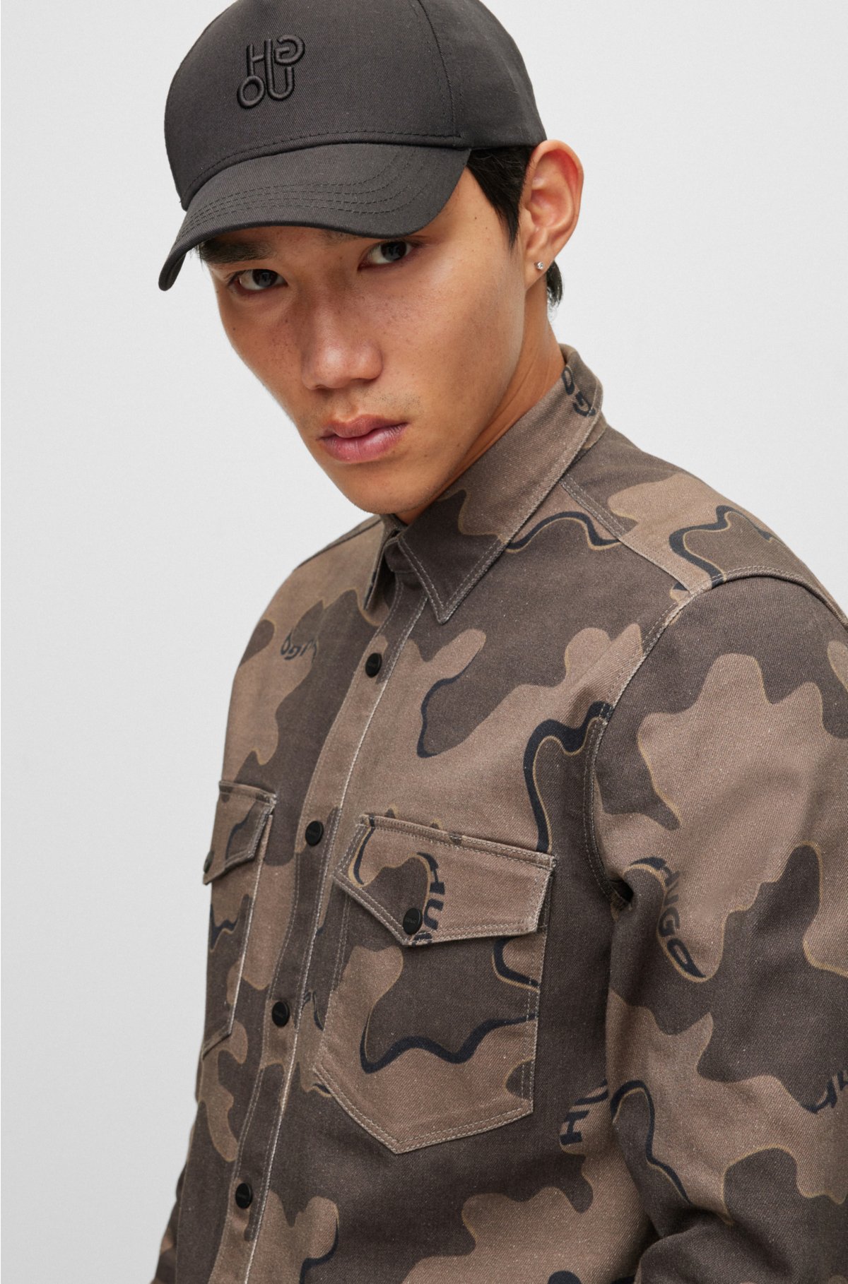 HUGO - Relaxed-fit overshirt in camouflage-print stretch-cotton twill