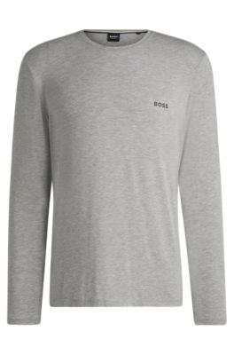 Hugo Boss Long Sleeve Waffle Knit Cotton Blend T-shirt In Grey