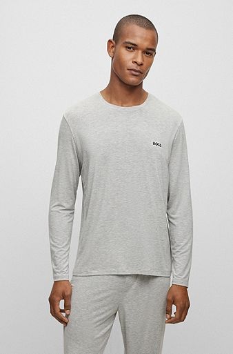 Stretch-modal pajama T-shirt with logo detail, Grey